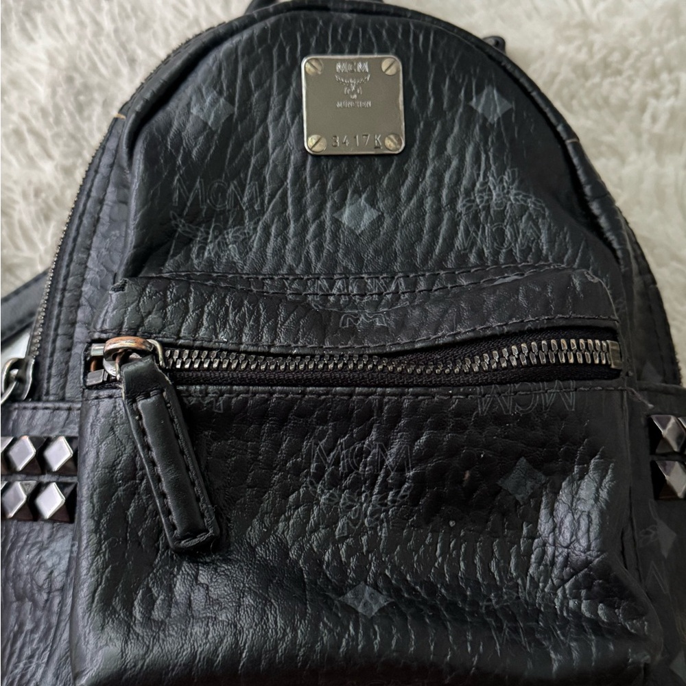 MCM Stark Bebe Boo Side Studs Backpack In Visetos Black Mini